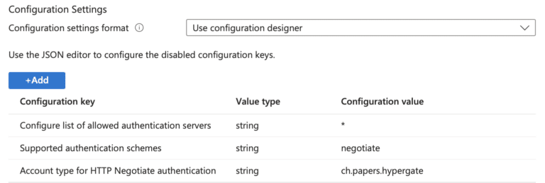 Use the configuration designer and set the values listed above