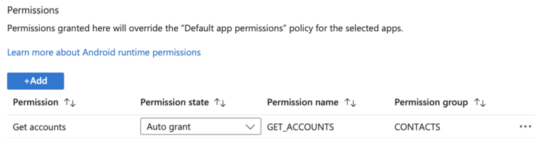 Set "Get accounts" to "Auto grant"